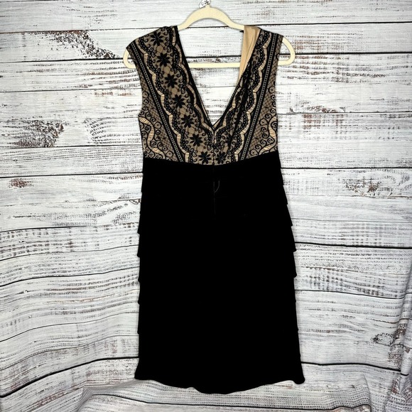 Adrianna Papell Black Lace Ruffle Layered Sleeveless Dress 12 - Picture 2 of 3